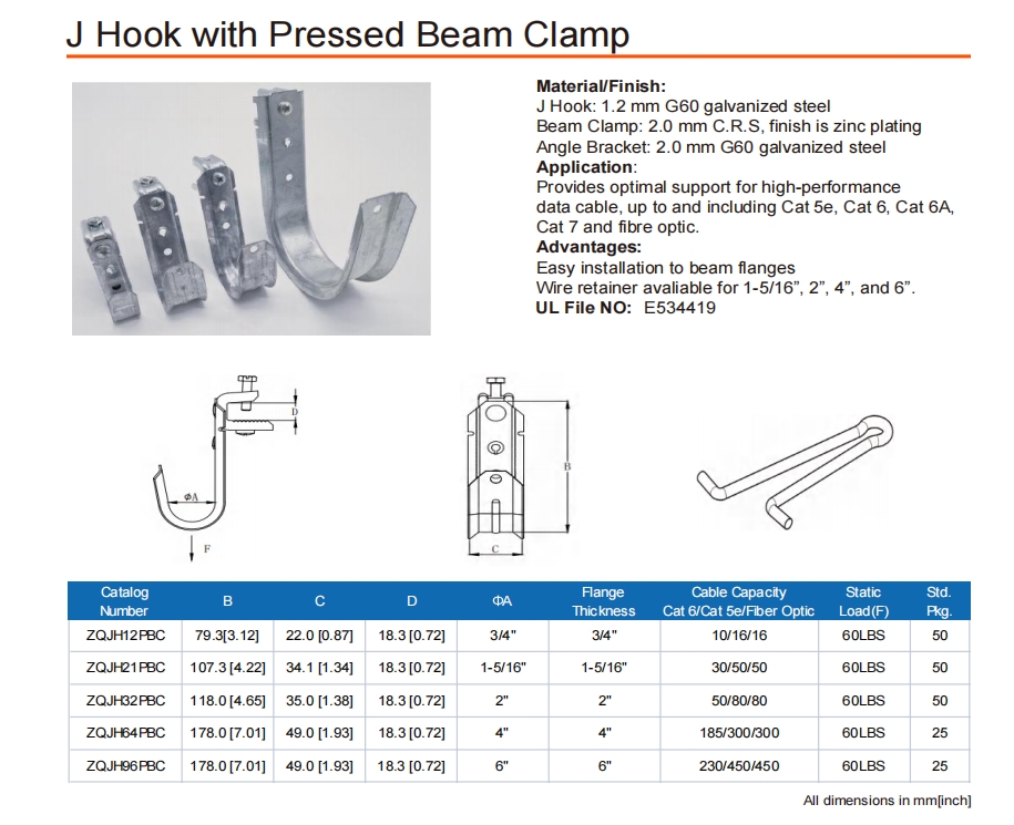 J Hook with Pressed Beam Clamp